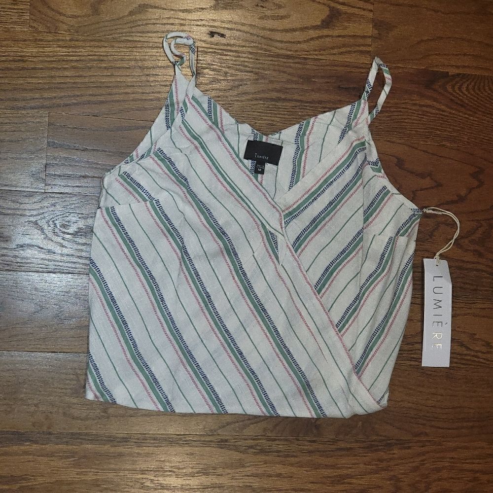 Lumiere Striped tank top cream, green, pink and blue medium